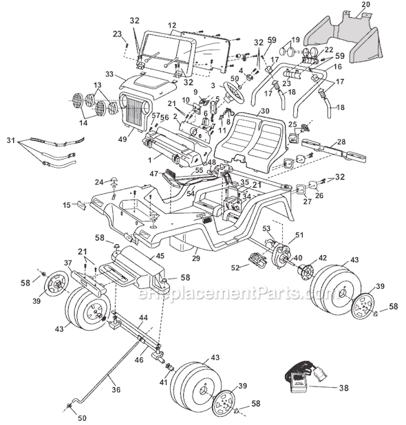 Page A Diagram and Parts List for 76960-9993  Power Wheels Ride-On Cars
